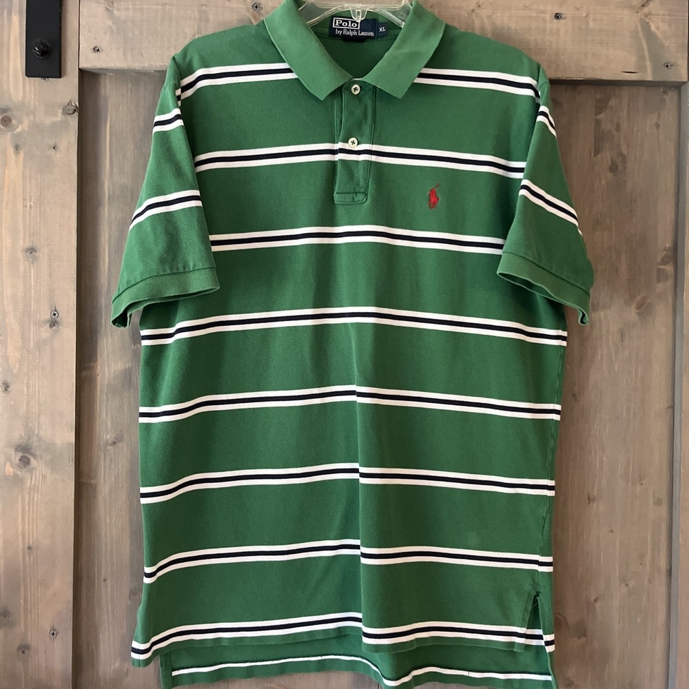 Vintage Polo Ralph Lauren‎ Shirt Mens XL Green Blue White Striped Red Pony